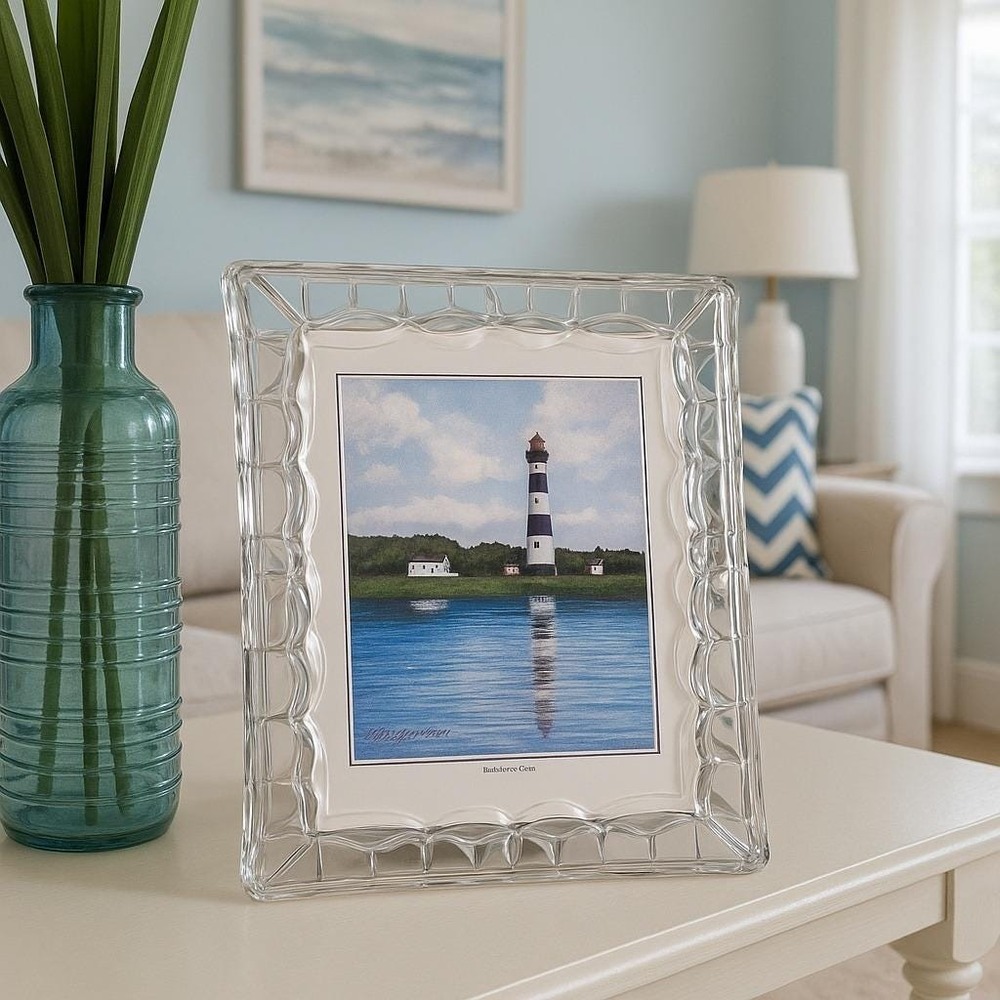 Vintage Glass Frame Bodie Island Lighthouse Coastal Decor